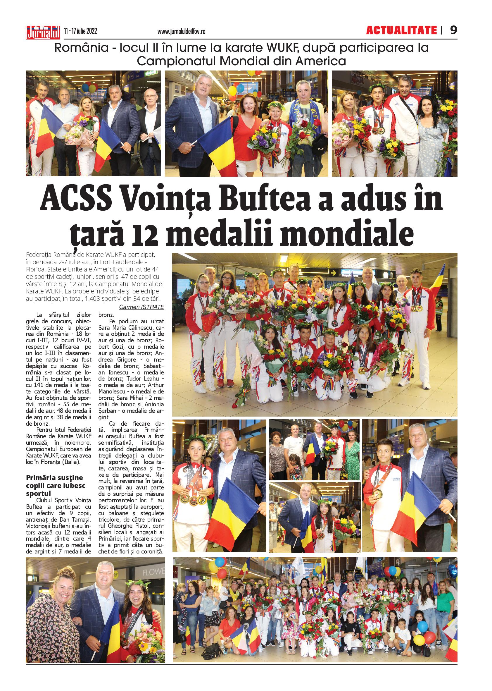 Pag. 9, Actualitate, ACSS Voinţa Buftea a adus în ţară 12 medalii mondiale