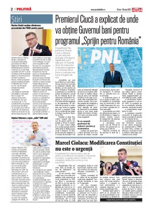 Pag. 2, Jurnalul de Ilfov nr. 602, Politic, Premierul Ciucă a explicat de unde va obţine Guvernul bani pentru programul „Sprijin pentru România”