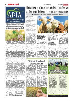 Pag. 6, Agricultură, Jurnalul de Ilfov nr. 600, România se confruntă cu o scădere semnificativă a efectivelor de bovine, porcine, ovine și caprine