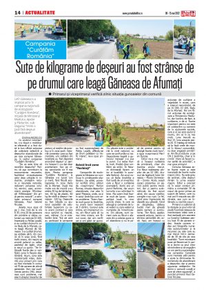 Pag. 14, Jurnalul de Ilfov nr. 599, Sute de kilograme de deșeuri au fost strânse de pe drumul care leagă Găneasa de Afumați