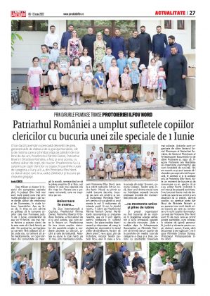 Pag. 27, Jurnalul de Ilfov nr. 603, Patriarhul României a umplut sufletele copiilor clericilor cu bucuria unei zile speciale de 1 Iunie