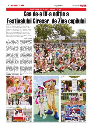 Pag. 16, Jurnalul de Ilfov, La Domnești, s-a petrecut la... Cea de-a IV-a ediţie a Festivalului Cireşar, de Ziua copilului