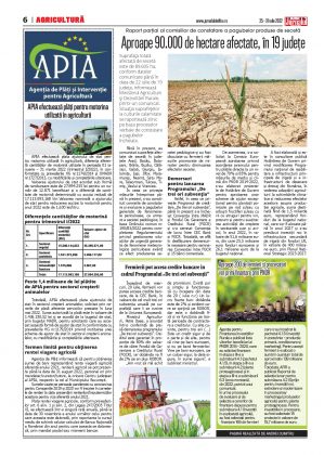 Pag. 6, agricultura, Raport parțial al comisiilor de constatare a pagubelor produse de secetă Aproape 90.000 de hectare afectate, în 19 judeţe