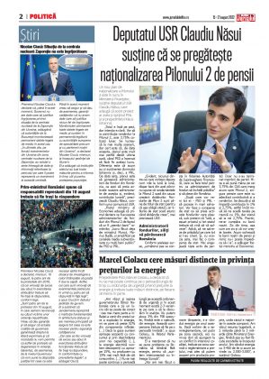 Pag. 2, Politic, Deputatul USR Claudiu Năsui susține că se pregătește naționalizarea Pilonului 2 de pensii