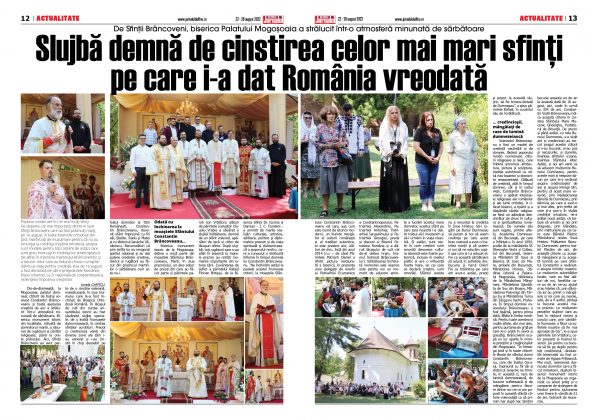pag. 12-13, De Sfinții Brâncoveni, biserica Palatului Mogoșoaia a strălucit într-o atmosferă minunată de sărbătoare Slujbă demnă de cinstirea celor mai mari sfinţi pe care i-a dat România vreodată