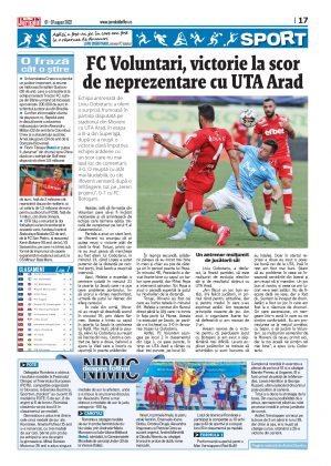 Pag. 17, sport, FC Voluntari, victorie la scor de neprezentare cu UTA Arad