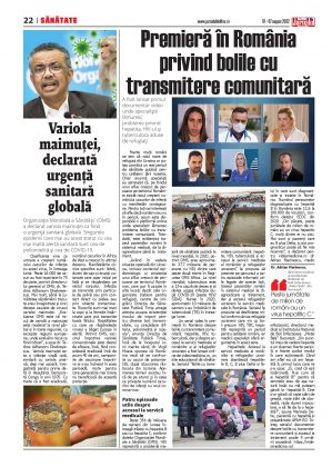 Pag. 22, sănătate, Premieră în România privind bolile cu transmitere comunitară